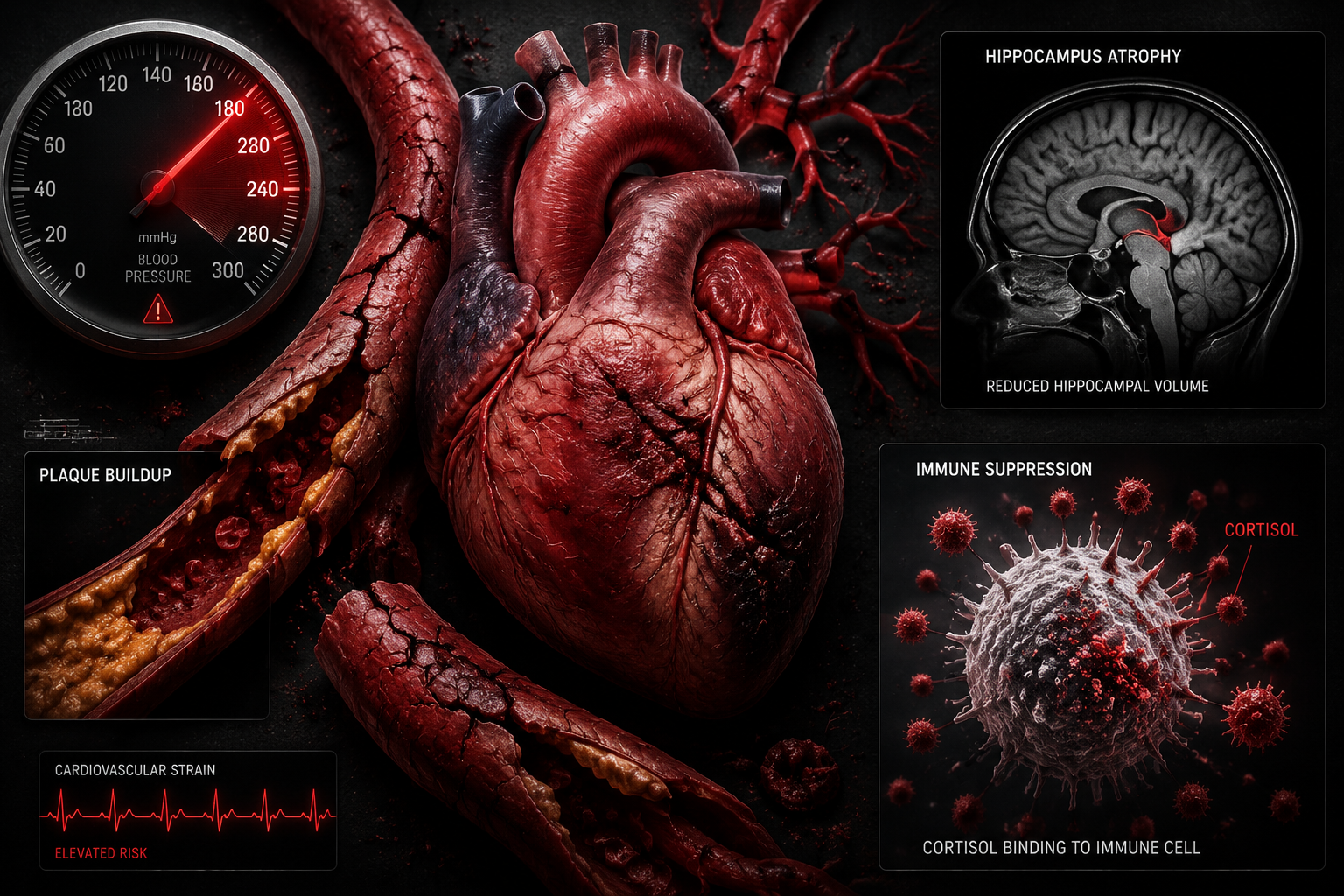 Heart disease, brain shrinkage, and immune suppression from chronic stress