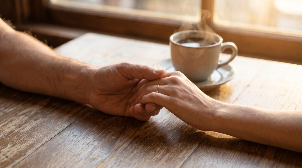Couple holding hands symbolizing hope and rebuilding connection in a lasting marriage